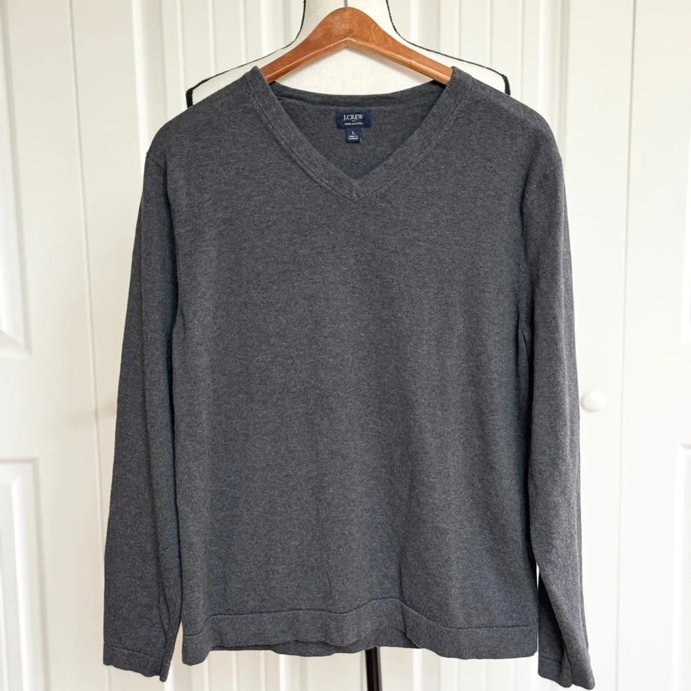 J. Crew Men’s V-Neck Sweater Size Large Charcoal Gray Minimalist Essential